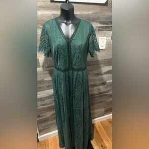 Chic Teal Lace Maxi  Dress